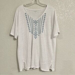 Garnet Hill Tee Top Womens S Oversized Linen Boho Embroidered Semi Sheer Beach